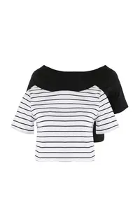 Trendyol Curve Black-White Asymmetric Yaka Crop Size Short Sleeve Plus Size T-Shirt