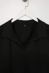 Trendyol Curve Black 100% Thick Cotton Polo Shirt Collar Regular/Normal Pattern Plus Size Knitting T-Shirt - Image 4