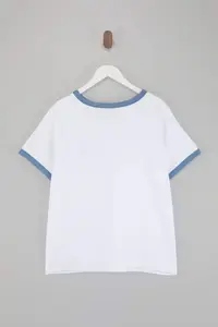 Trendyol Curve Ecru 100% Cotton Embroidered Kontrast Biye Detailed Knitting Plus Size T-Shirt - Image 6