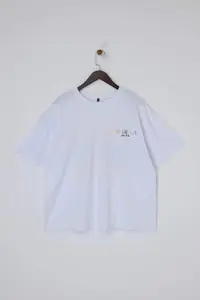 Trendyol Curve White 100% Cotton Front and Back Printed Oversized Fit Crew Neck Knitting T-Shirt - Image 4