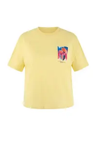 Trendyol Curve Light Yellow 100% Cotton Oversized/Wide Pattern Front Back Printed Knitting Plus Size T-Shirt - Image 4