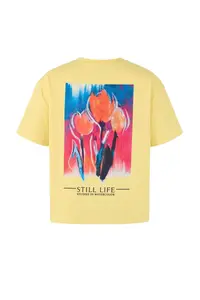 Trendyol Curve Light Yellow 100% Cotton Oversized/Wide Pattern Front Back Printed Knitting Plus Size T-Shirt - Image 6
