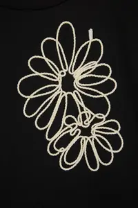 Trendyol Curve Black 100% Cotton Regular/Normal Pattern Floral Embroidered Knitting Plus Size T-Shirt - Image 2