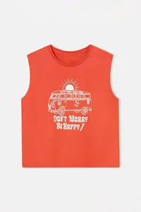 Trendyol Curve Red relaxed Pattern Printed Sleeveless Knitting Plus Size T-Shirt - Image 4