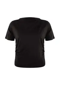 Trendyol Curve Limited Edition Black Drapeli Flexible Knitting Plus Size T-Shirt - Image 4