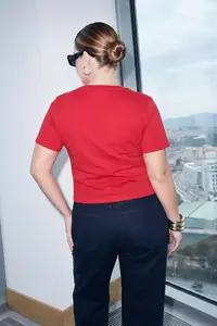 Trendyol Curve Limited Edition Red Drapeli Flexible Knitting Plus Size T-Shirt - Image 3