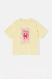 Trendyol Curve Yellow Yengeç Printed Oversized Fit LONG Size Plus Size T-Shirt