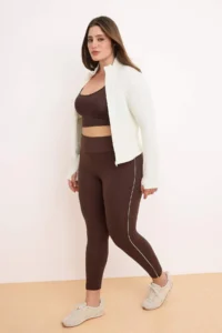 Trendyol Curve Brown Soft Brushed Material Piping Detailed Flexible Knitting Plus Size Leggings - Image 2