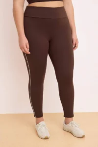 Trendyol Curve Brown Soft Brushed Material Piping Detailed Flexible Knitting Plus Size Leggings - Image 3