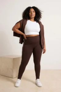 Trendyol Curve Brown Soft Brushed Material Piping Detailed Flexible Knitting Plus Size Leggings - Image 4