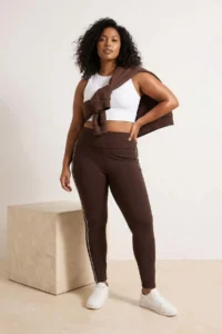 Trendyol Curve Brown Soft Brushed Material Piping Detailed Flexible Knitting Plus Size Leggings - Image 6