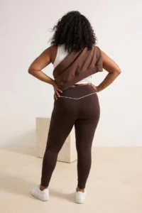 Trendyol Curve Brown Soft Brushed Material Piping Detailed Flexible Knitting Plus Size Leggings - Image 7