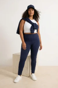 Trendyol Curve Navy Blue Soft Brushed Material Piping Detailed Flexible Knitting Plus Size Leggings