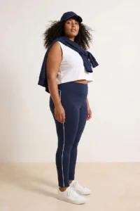 Trendyol Curve Navy Blue Soft Brushed Material Piping Detailed Flexible Knitting Plus Size Leggings - Image 2