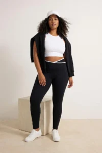 Trendyol Curve Black Soft Brushed Material Piping Detailed Flexible Knitting Plus Size Leggings - Image 2