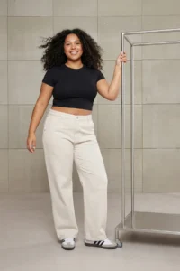 Trendyol Curve Ecru High Waist Wide Leg/Wide Leg comfort/Middle Flexible plus size jeans - Image 3