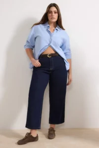 Trendyol Curve Dark Blue High Waist comfort/Flexible Baggy Fit denim plus size jeans