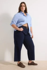 Trendyol Curve Dark Blue High Waist comfort/Flexible Baggy Fit denim plus size jeans - Image 2