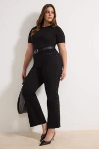 Trendyol Curve Non-fading Black High Waist Trok Detailed Flexible Straight Fit denim plus size jeans