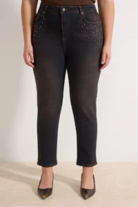 Trendyol Curve Brown High Waist Stone Detailed Flexible skinny Fit denim plus size jeans - Image 3