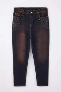 Trendyol Curve Brown High Waist Stone Detailed Flexible skinny Fit denim plus size jeans - Image 5