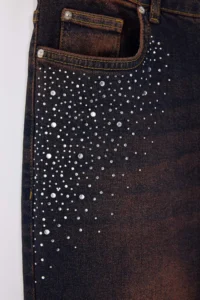 Trendyol Curve Brown High Waist Stone Detailed Flexible skinny Fit denim plus size jeans - Image 6