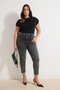 Trendyol Curve Anthracite High Waist Stone Detailed Flexible skinny Fit denim plus size jeans