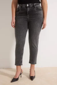 Trendyol Curve Anthracite High Waist Stone Detailed Flexible skinny Fit denim plus size jeans - Image 3