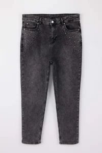 Trendyol Curve Anthracite High Waist Stone Detailed Flexible skinny Fit denim plus size jeans - Image 5