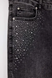 Trendyol Curve Anthracite High Waist Stone Detailed Flexible skinny Fit denim plus size jeans - Image 6