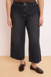 Trendyol Curve Brown High Waist Dart Detailed 100% Cotton Non-Stretch culotte Fit jeans - Image 3