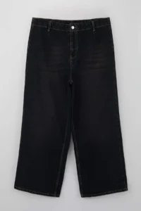 Trendyol Curve Brown High Waist Dart Detailed 100% Cotton Non-Stretch culotte Fit jeans - Image 5