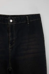 Trendyol Curve Brown High Waist Dart Detailed 100% Cotton Non-Stretch culotte Fit jeans - Image 6