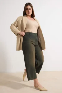 Trendyol Curve Green High Waist Dart Detailed 100% Cotton Non-Stretch culotte Fit jeans - Image 2
