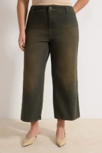 Trendyol Curve Green High Waist Dart Detailed 100% Cotton Non-Stretch culotte Fit jeans - Image 3