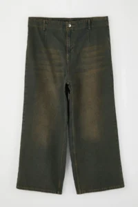 Trendyol Curve Green High Waist Dart Detailed 100% Cotton Non-Stretch culotte Fit jeans - Image 5