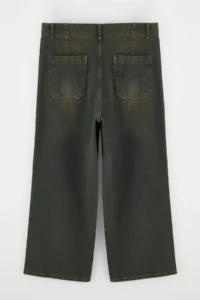 Trendyol Curve Green High Waist Dart Detailed 100% Cotton Non-Stretch culotte Fit jeans - Image 6