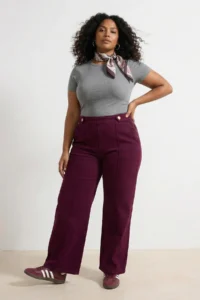 Trendyol Curve Burgundy High Waist Button Detailed comfort/Middle Flexible Wide Leg plus size jeans
