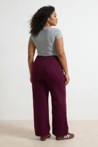 Trendyol Curve Burgundy High Waist Button Detailed comfort/Middle Flexible Wide Leg plus size jeans - Image 2