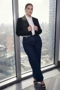 Trendyol Curve Dark Blue High Waist Button Detailed comfort/Flexible Wideleg/Wide Leg plus size jeans - Image 2