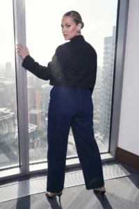 Trendyol Curve Dark Blue High Waist Button Detailed comfort/Flexible Wideleg/Wide Leg plus size jeans - Image 4