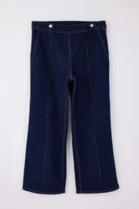 Trendyol Curve Dark Blue High Waist Button Detailed comfort/Flexible Wideleg/Wide Leg plus size jeans - Image 5