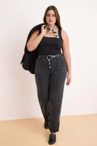 Trendyol Curve Anthracite High Waist Duble Hem comfort/Flexible Straight Fit plus size jeans - Image 2