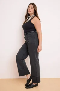 Trendyol Curve Anthracite High Waist Duble Hem comfort/Flexible Straight Fit plus size jeans - Image 3