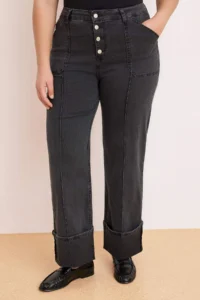 Trendyol Curve Anthracite High Waist Duble Hem comfort/Flexible Straight Fit plus size jeans - Image 4