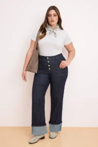 Trendyol Curve Dark Blue High Waist Duble Hem comfort/Flexible Straight Fit plus size jeans