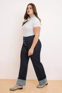 Trendyol Curve Dark Blue High Waist Duble Hem comfort/Flexible Straight Fit plus size jeans - Image 2