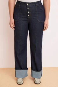 Trendyol Curve Dark Blue High Waist Duble Hem comfort/Flexible Straight Fit plus size jeans - Image 3