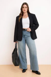 Trendyol Curve Mavi Hem Kesikli Elastic Waist 100% Cotton Non-Stretch Wide Leg/Wide Leg jeans
