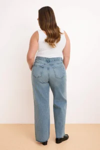 Trendyol Curve Mavi Hem Kesikli Elastic Waist 100% Cotton Non-Stretch Wide Leg/Wide Leg jeans - Image 4